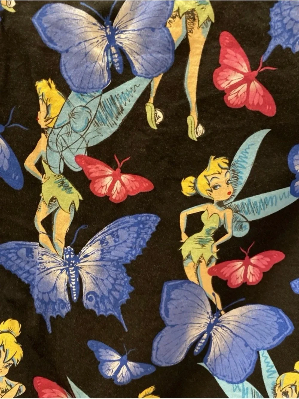 Disney Black V-Neck Short Sleeve Scrub Top with Blue & Pink Butterfly Print